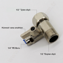 1/2 İnç Quick RO girişli vanalı metal hat alma adaptörü