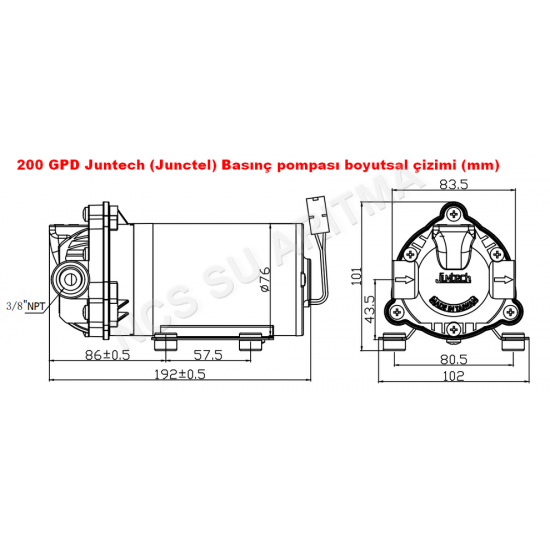 200 GPD  24 Volt Regülasyonlu RO Su Arıtma Basınç pompası