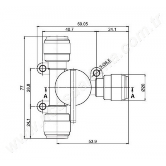 CDC Fluidfit 3/8 İnç 3 Yollu plastik vana