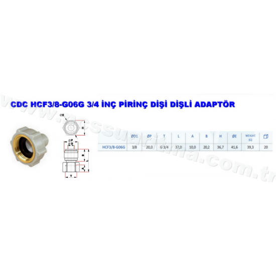CDC 3/8 İnç Hortum girişli 3/4 inç Dişi pirinç dişli konnektör