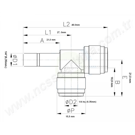 CDC HSJ 1/4 İnç Yandan boru çıkışlı T Konnektör