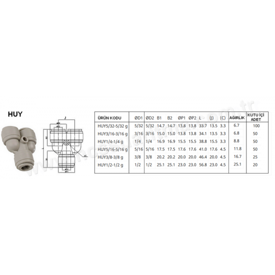 CDC 1/4 İnç Pnömatik hortum dağıtıcı Y konnektör