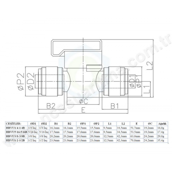 CDC Fluidfit 1/4 İnç Plastik küresel vana