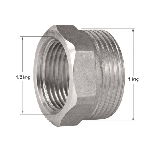 1 inç erkek 1/2 inç dişi dişli AISI 304 paslanmaz redüksiyon