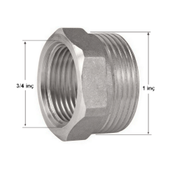 1 inç erkek 3/4 inç dişi dişli AISI 304 paslanmaz redüksiyon