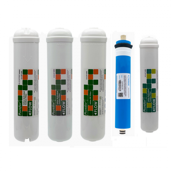 Purefer 11 İnç çubuklu 5li RO filtre seti Vontron membranlı